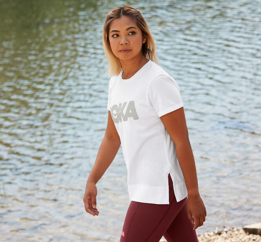 Hoka Australia One One Brand - Womens Tee White - JKCOV-6310